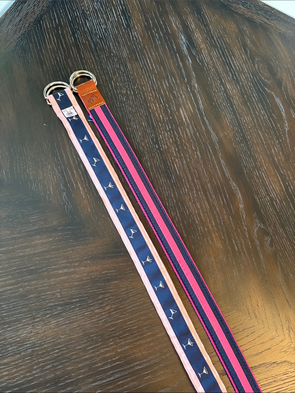 Golf belt preppy belt bundle of 2 Striped Pink &‎ Navy Dual-Webbing Belt - Women
